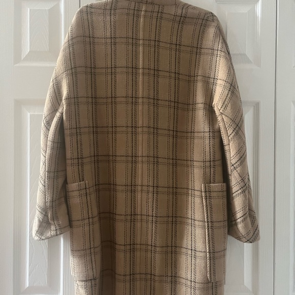 Vince Plaid Wool Blend Collarless Long Coat - Picture 4 of 5